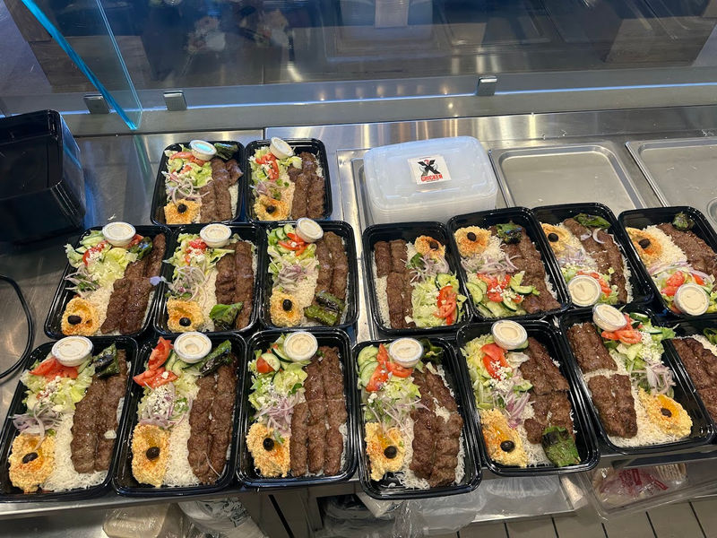 Catering trays of kebab plates